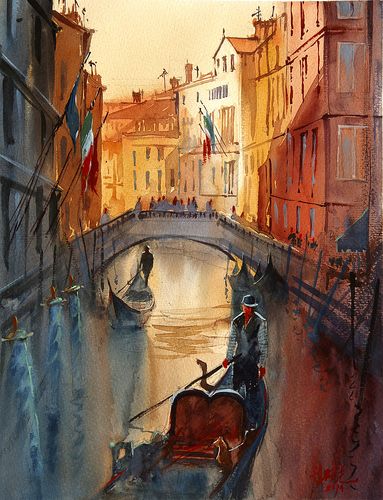 威尼斯划船颜色（威尼斯船画）
